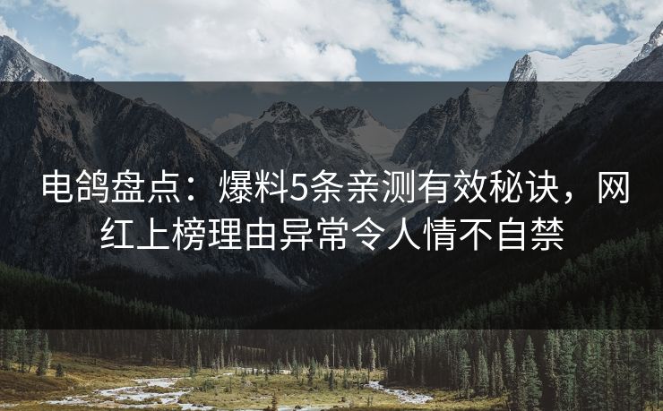 电鸽盘点：爆料5条亲测有效秘诀，网红上榜理由异常令人情不自禁